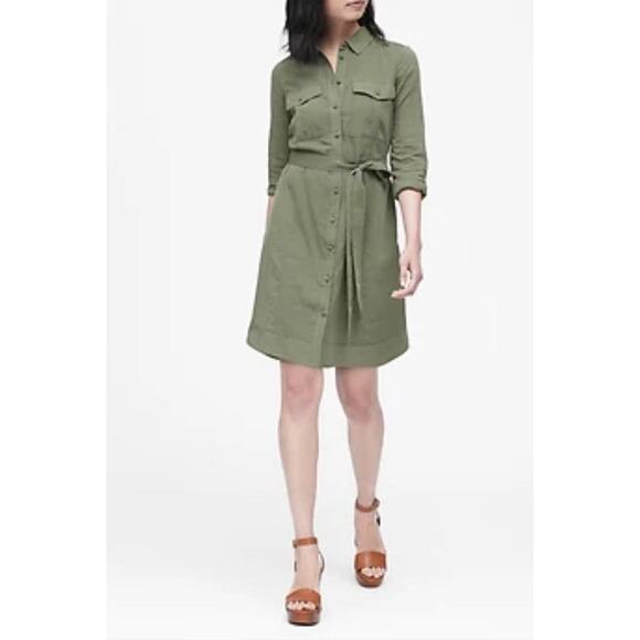 Banana Republic Dress Women's XS Tan Utility Shirt Mini Long Sleeve Button Up - Picture 3 of 8